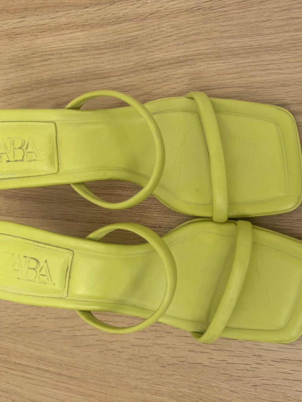 Zara Lime Green Strappy Square Toe Mule Heels Size 6.5 / EU 37